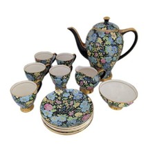 Rare British Porcelain Coffee Set, Black Floral, Marguerite, Empire, Vin... - $108.31