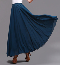 Teal Blue Long Chiffon Skirt Outfit Women Plus Size Chiffon Beach Skirt image 3