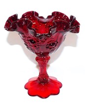 Lovely Fenton Art Glass Ruby Red Cabbage Rose 6&quot; Ruffled Top COMPOTE/CANDY Dish - £34.11 GBP