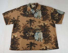 Tommy Bahama Tikka Taxi Brown 100% Silk Aloha Camp Hawaiian Shirt Mens XXL - £46.79 GBP