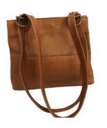 Tan Beige Leather Shoulder Bag Block Compartments Adjustable Handle Purse  - $39.99