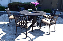 Propane fire pit table grill set cast aluminum patio furniture Grand Tus... - $3,703.65
