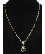 Vintage Avon SP Rhinestone Costume Turquoise Flower Pendant Necklace - £14.27 GBP