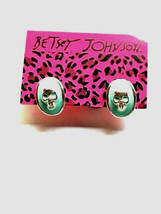 Betsey Johnson Blue Enamel Skull Face Punk Post Earrings - £10.14 GBP
