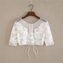 White Floral Tulle Lace Tops Bridesmaids Crop Lace Shirts-crop sleeve,wh... - £47.17 GBP