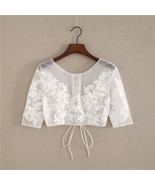 White Floral Tulle Lace Tops Bridesmaids Crop Lace Shirts-crop sleeve,wh... - $82.04 CAD