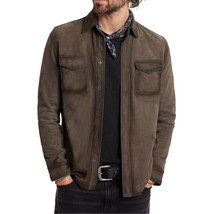 John Varvatos Collection Men&#39;s Izzy Suede Shirt Jacket 2 Pocket Snap Front Brown - £238.25 GBP
