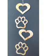 Love Dog Pawprints and Hearts Metal Wind Catcher Spinner Rustic Garden W... - £25.07 GBP