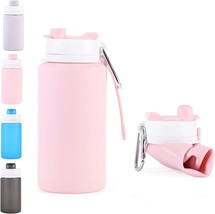 Collapsible Water Bottle with Spout Carabiner BPA Free Silicone Leak Proof Perfe - £27.94 GBP
