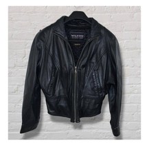 VINTAGE Med Women&#39;s Wilsons Black Leather Jacket Cinch Waist Bomber Bike... - $782.87 MXN
