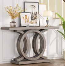 Wood Console Table with Geometric Base, Farmhouse Hallway Entryway Accent Table image 2