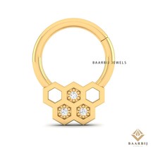 Valeria Honey Comb Design Septum | 14K Solid Gold Piercing | Prong Set D... - $3,176.62 MXN