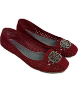 Christian Siriano Red Ballet Flats Silver Buckle Laser Cut Size 7.5 Womens - €28,99 EUR