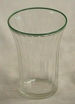 Clear Depression Juice Glass Green Trim Ribbed Flared Glassware Unknown Maker - £13.19 GBP