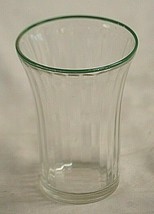 Clear Depression Juice Glass Green Trim Ribbed Flared Glassware Unknown Maker - £12.82 GBP