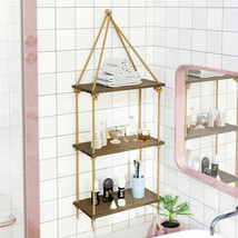 3Tier Rustic Hanging Wall Shelf Swing Rope Floating Shelves Living Room Bathroom - £32.76 GBP