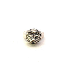 Vintage Signed Sterling Silver Handmade Carved Lion Face Head Dome Ring size 8 - £38.90 GBP