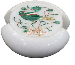Malachite Inlay Parrot Floral Arts Marble Coaster Set (Set of 6) Gift E1990 - $376.57