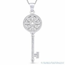 Circle &amp; Flower Skeleton Key Luck Charm Pendant Necklace in .925 Sterling Silver - £23.01 GBP