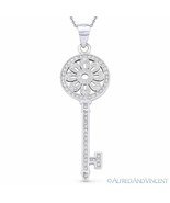Circle &amp; Flower Skeleton Key Luck Charm Pendant Necklace in .925 Sterlin... - £25.29 GBP
