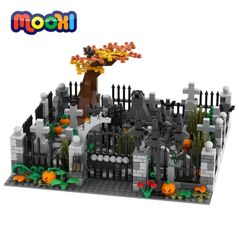 MOOXI Horror 826Pcs City MOC Halloween Brick Horror Cemetery Scenes DIY Building - £62.35 GBP