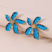 Blue Enamel &amp; 18K Gold-Plated Spot Flower Stud Earrings - £11.15 GBP