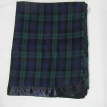 Amana Blackwatch Plaid Navy Green Tartan Satin Trim Wool Throw Blanket - £94.51 GBP