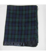 Amana Blackwatch Plaid Navy Green Tartan Satin Trim Wool Throw Blanket - £95.92 GBP