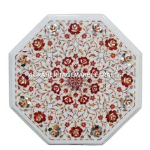 Marble Side Coffee Table Set Coral Inlay Gemstone Pietradure Outdoor Dec... - $797.48+