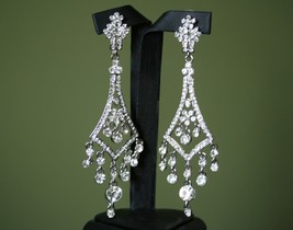 Dangling Chandelier Diamond Earrings Rhinestone Wedding Earrings - £19.95 GBP