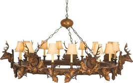 Chandelier 7 Small Stag Head Deer 14-Lights Hand-Crafted OK Casting Faux Leather - $8,389.00