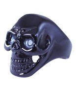 Black Skull Ring Mens Stainless Steel Rocker Cybergoth Band Sizes 8-15 - £10.40 GBP