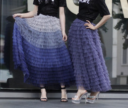 Purple Tiered Tulle Maxi Skirt Outfit Women Custom Plus Size Layered Tulle Skirt image 1