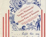 13th Anniversary Lucky Anniversary Circus Fans of America 1938 Program &amp;... - $37.62