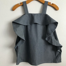 Toit Volant Camisole Shirt M Blue Stripe Square Neckline Ruffle Sleeveless - $27.66