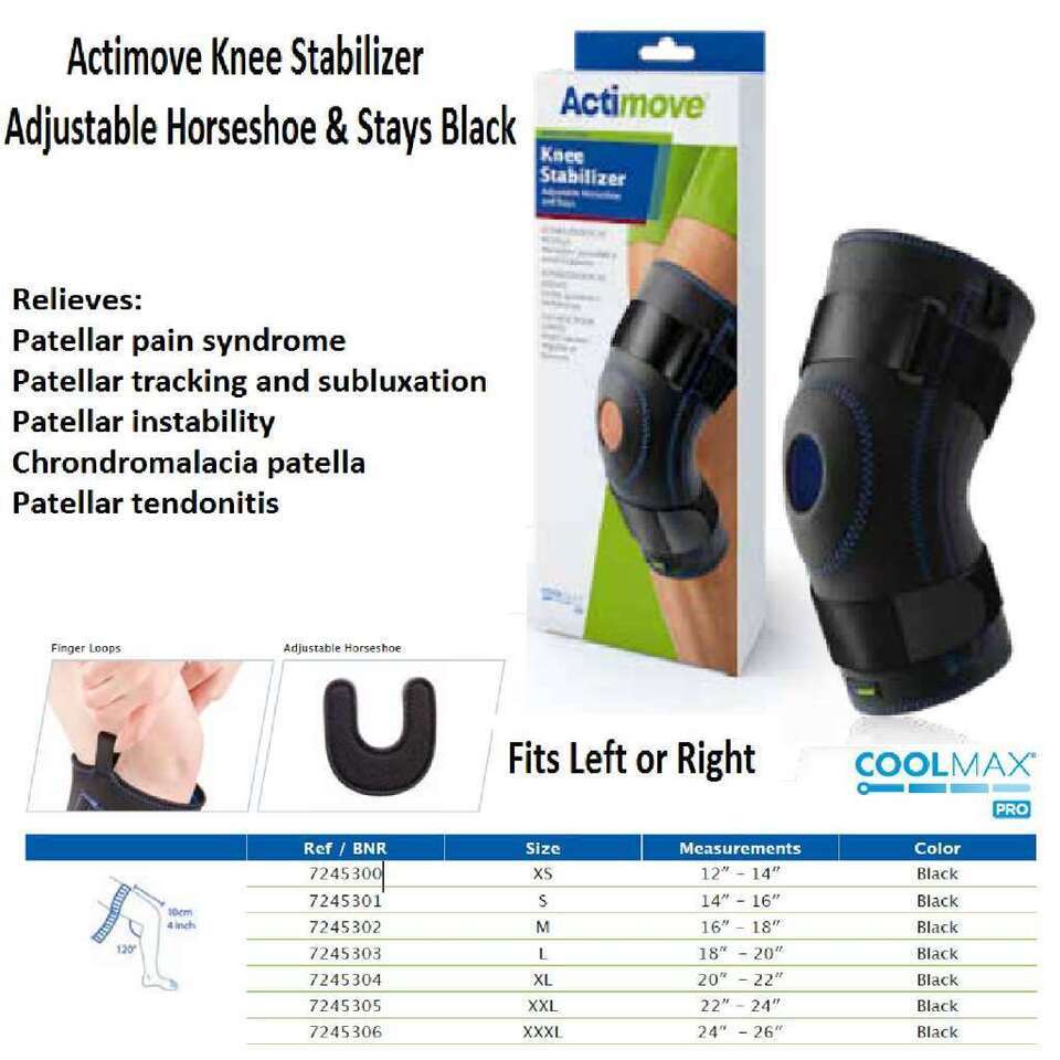 Actimove Knee Stabilizer Adjustable Horseshoe & Stays Medium Black - $32.73