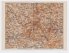 1910 Antique Map Of Vicinity Of Bayreuth Fichtel Mountains / Bavaria Germany - £16.85 GBP
