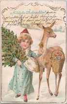 ZAYIX Merry Christmas|Fröhliche Weihnachten! Girl with tree, deer, presents - $29.95