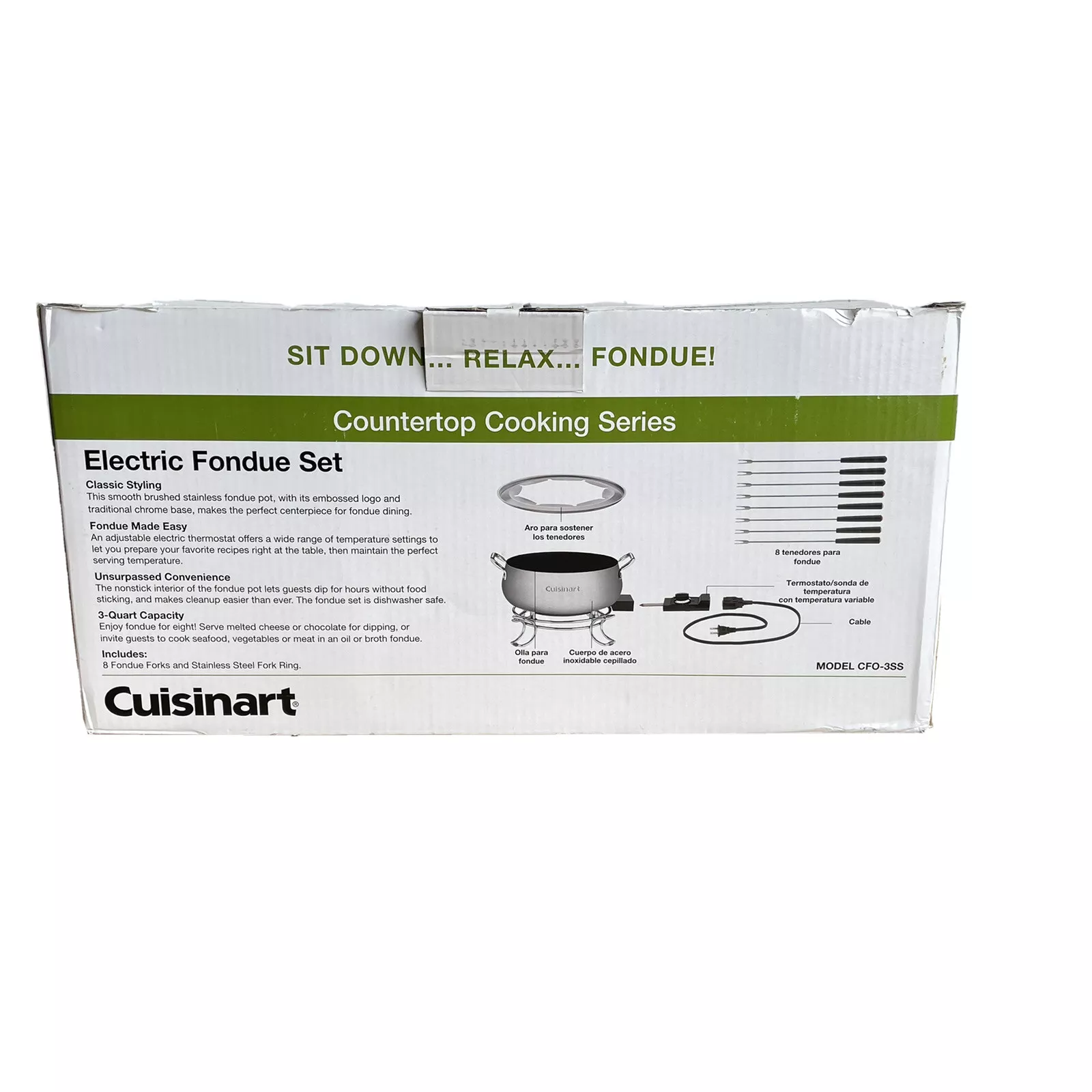 Cuisinart Electric Fondue Pot Complete Stainless Steel Set New 3 Qt CFO-3SS - $89.99