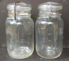 Vintage Atlas E-Z Seal Clear Bail Top Canning Mason Jar w/Glass Top Quart Qty. 2 - £22.34 GBP