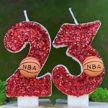 Basketball Birthday Candle, Sparkle Party Decor, Sparkly Number Cake Topper - £11.79 GBP