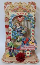 Victorian Antique Vintage Germany Diecut Fold-out Floral VALENTINES DAY Card! - £111.88 GBP