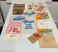 Fast food vintage paper bag lot big boy long John Silvers Arbys dunkin d... - $19.75