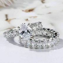 4CT Simulated Diamond Bridal Set Engagement Ring 14K White Gold Plated Silver - £117.31 GBP