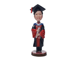 Custom Bobblehead Graduate Girl In A Gown With Certificate In Her Hand - Careers - £70.68 GBP