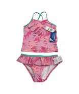 Nautica Swimsuit Girls 7 Pink Palm Tree Print Bikini Tank Vacation Tropical - $27.09 CAD
