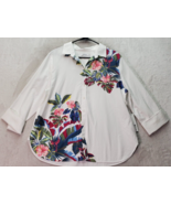 Chico’s Shirt Women Size 14 White Floral Cotton Long Sleeve Collared But... - £25.62 GBP