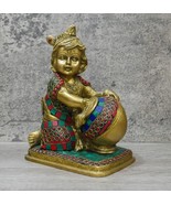 Handmade Brass Lord Bal Baby Krishna Butter Thief Gopal Inlaid Statue - ... - $133.65