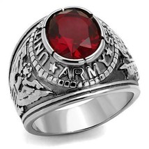 Ring U.S. Army Collegiate Style Stainless Steel Finish Red Stone TK414706 - £31.61 GBP