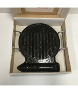 Vintage round stove top grill with grooves enameled cast iron with metal... - $59.40